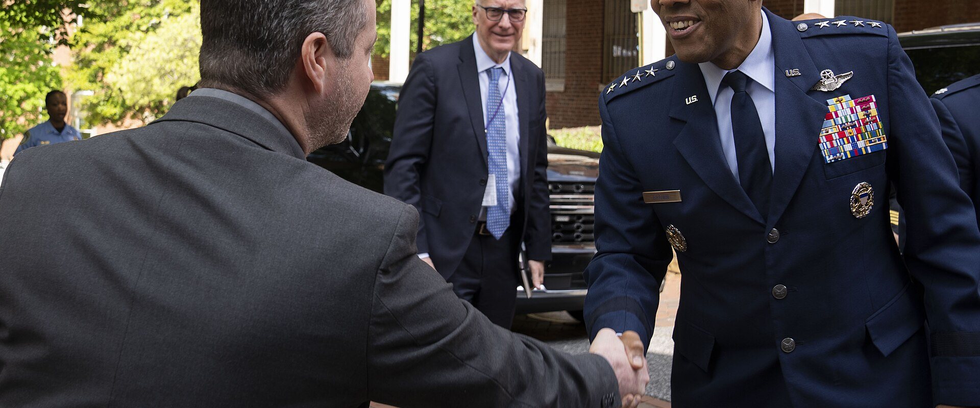General Charles Q. Brown, Jr., Chairman of the Joint Chiefs of Staff, participates in a discussion at Georgeto