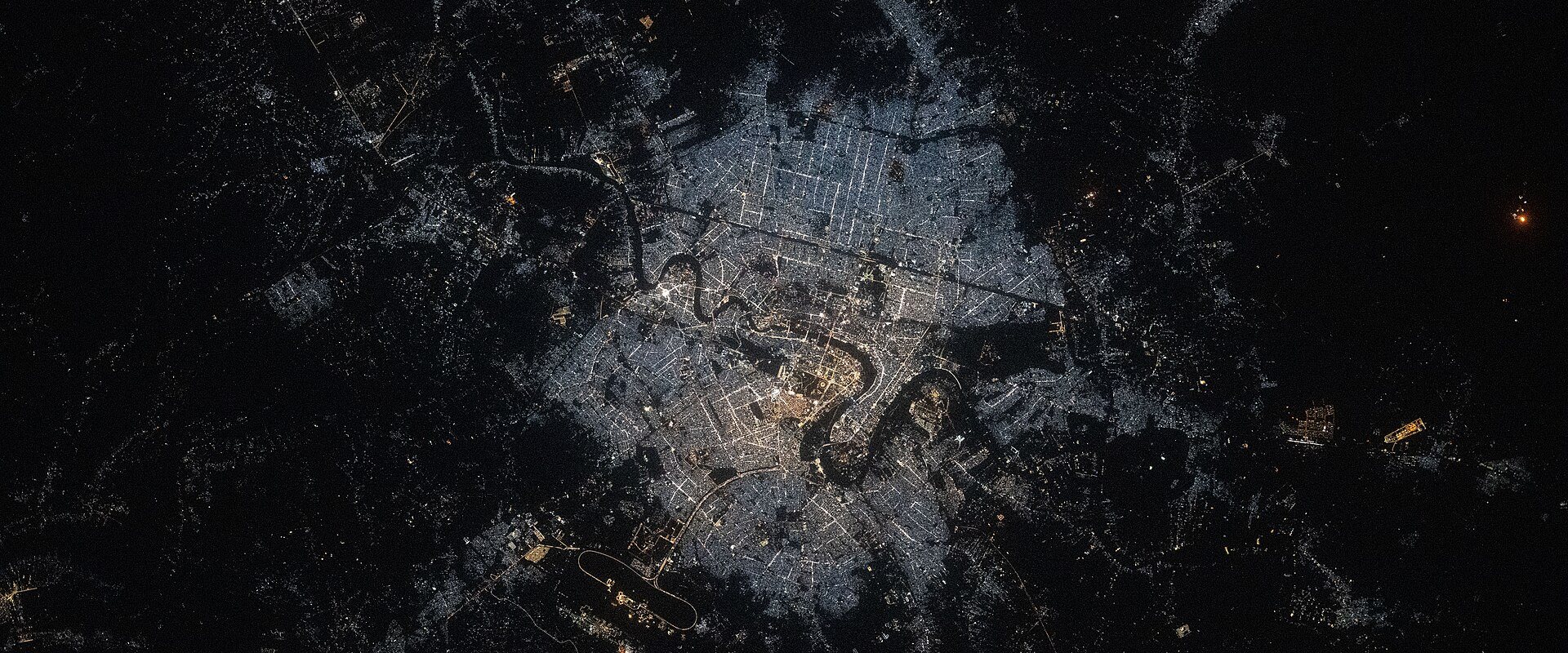 Baghdad, the capital and largest city in Iraq, pictured at night (iss073e0134535)