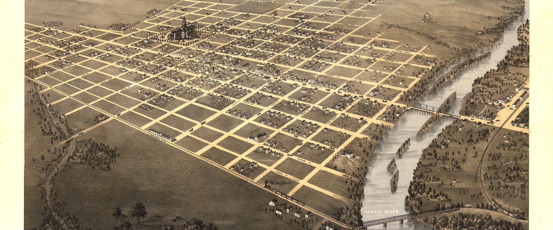 Bird's eye view of the city of Topeka, the capital of Kansas 1869. LOC 73693411