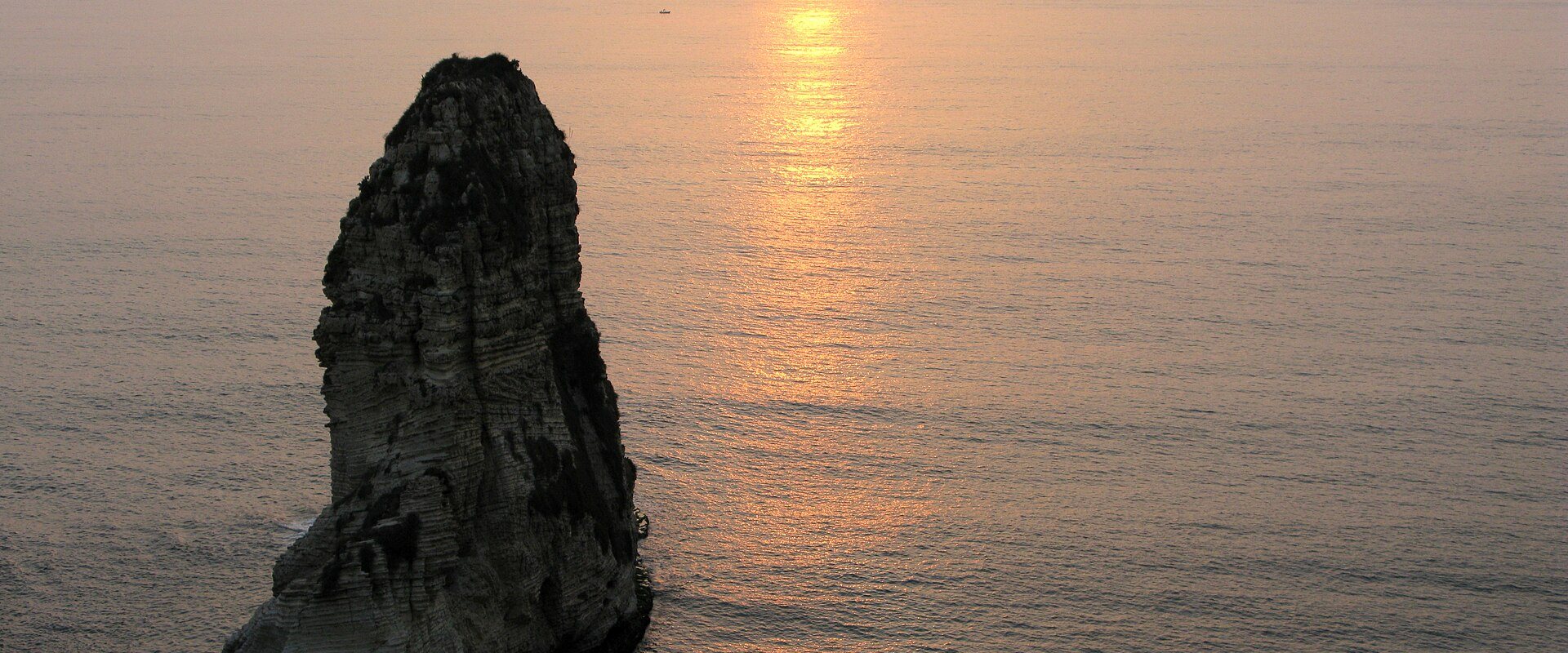 A sunset on the Mediterranean sea, Pigeon Rocks, Beirut, Lebanon
