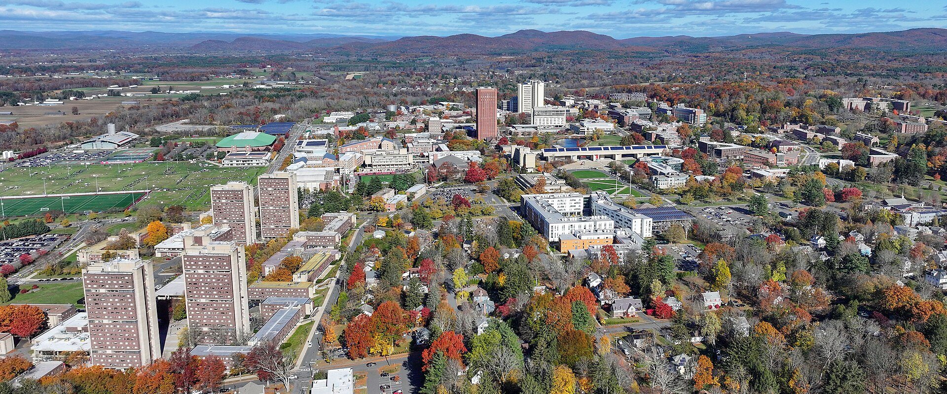 UMass Amherst campus aerial view