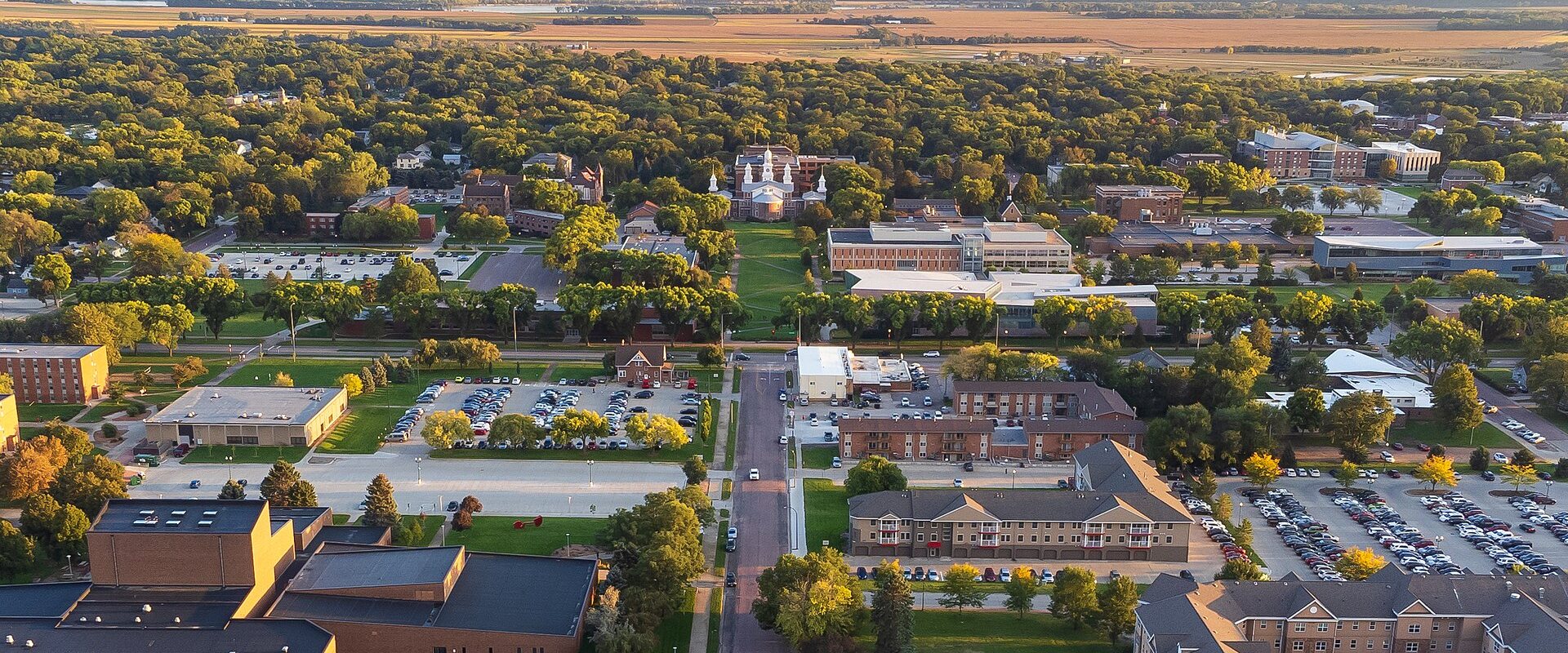 Aerial view of University of South Dakota Vermillion Campus